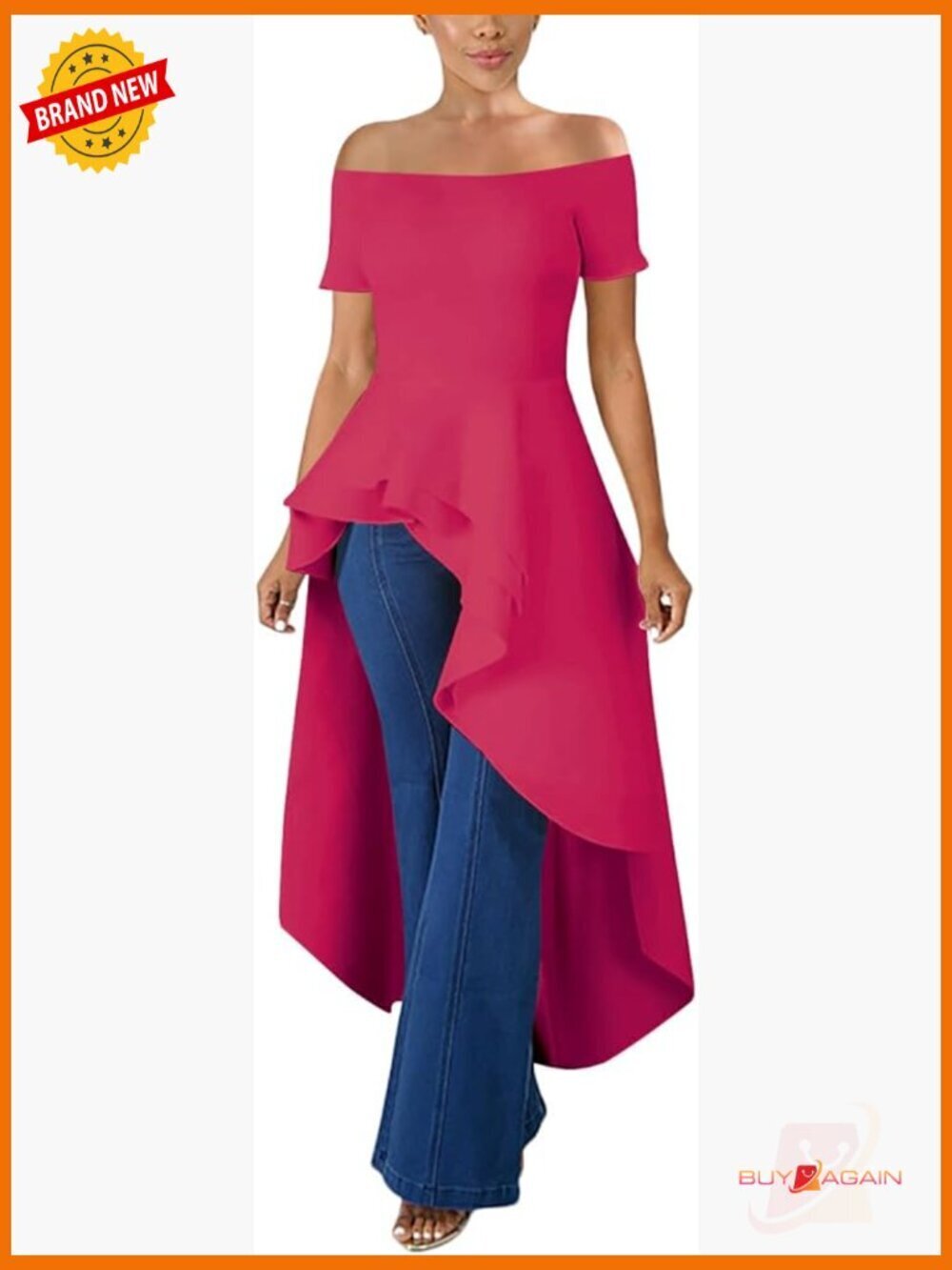Off Shoulder Peplum Tunic High Low Ruffle Blouse Short Sleeve Party Casual